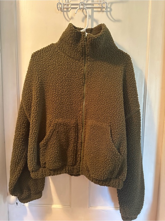 Old Navy Tops - Old Navy Olive Green Sherpa Zip Jacket